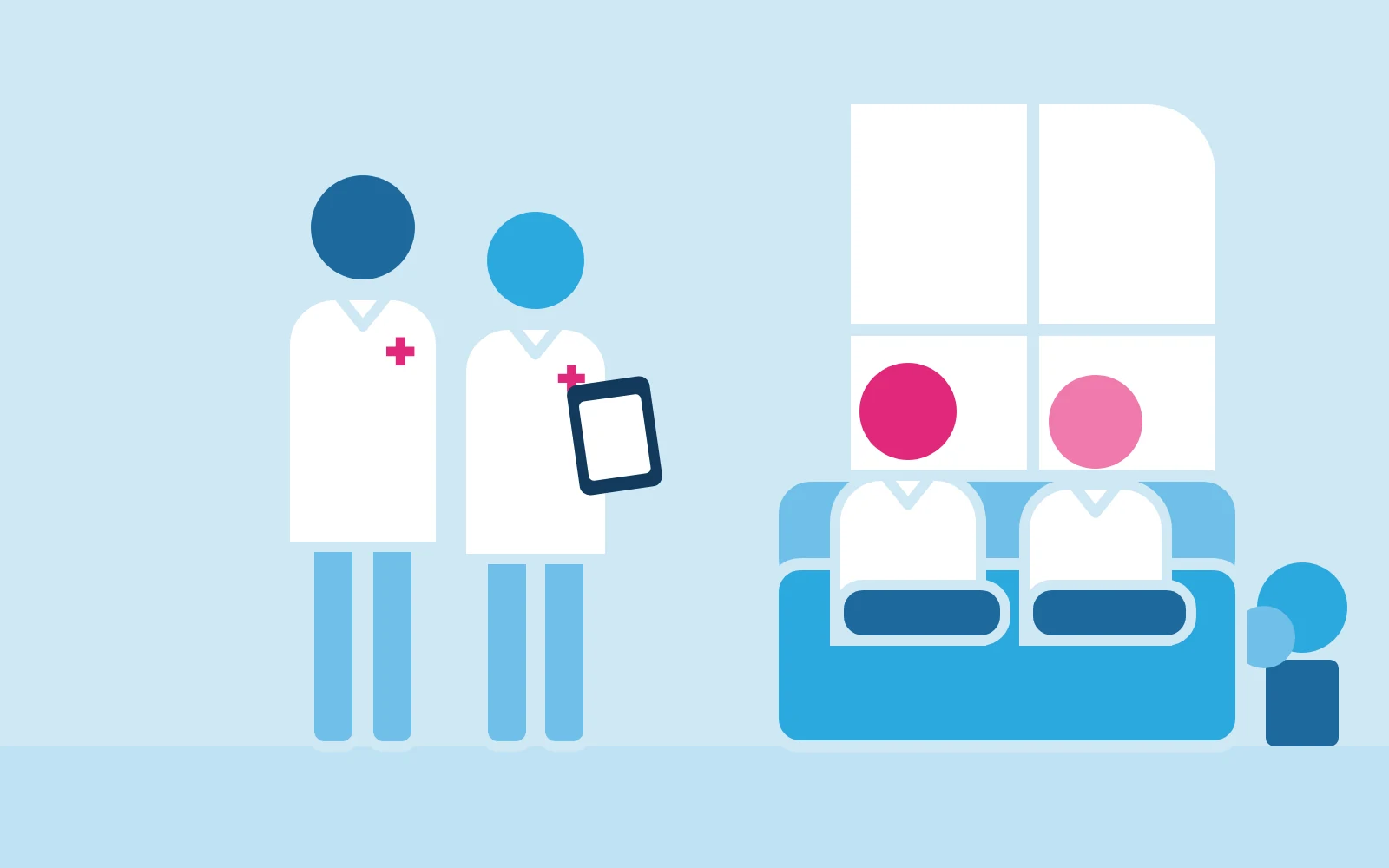 Illustration of a hospital building with the medical cross