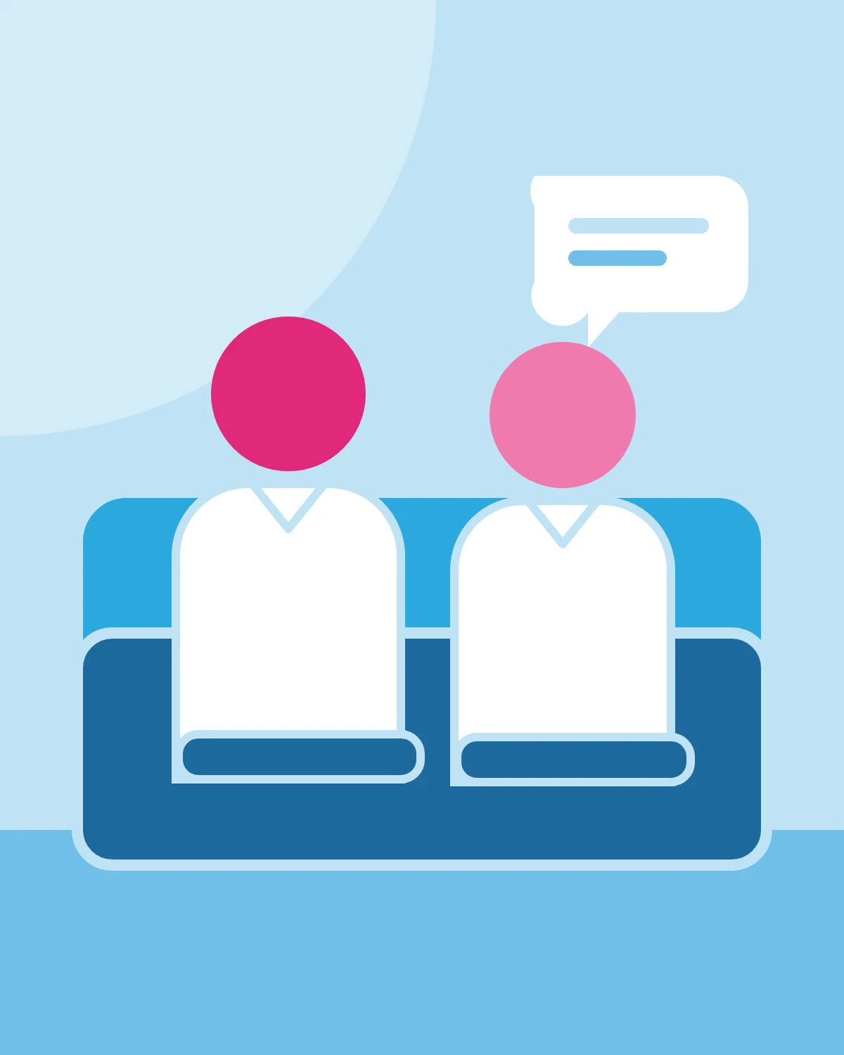 Illustration of two patients sitting on a sofa