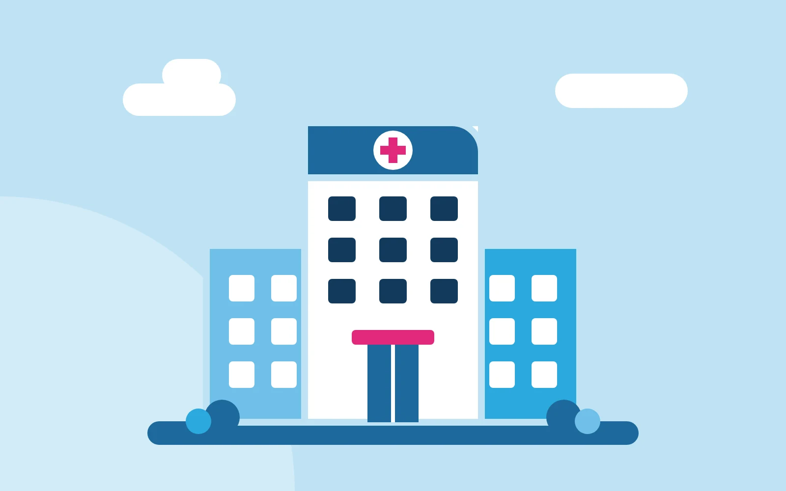 Illustration of a hospital building with the medical cross